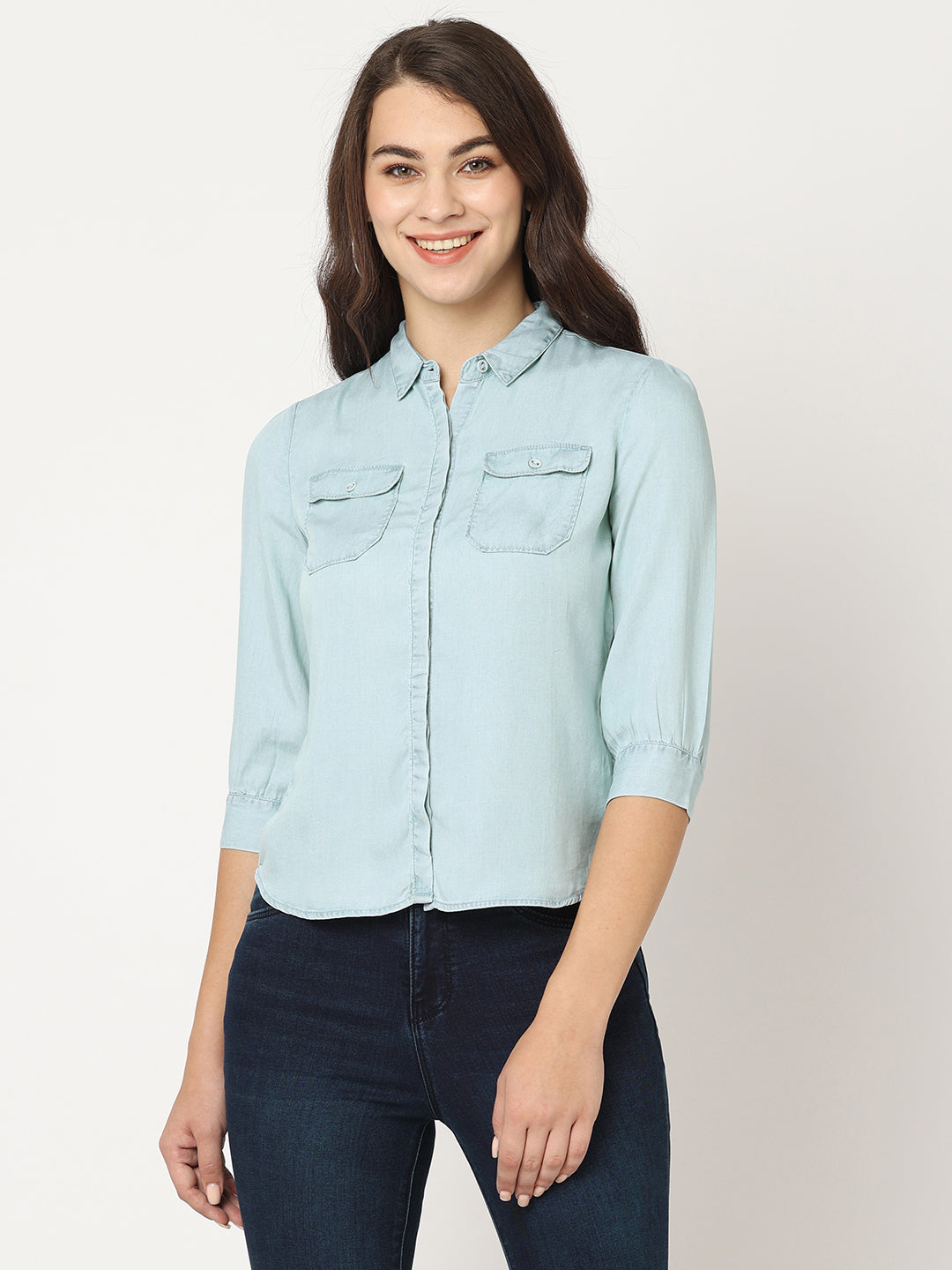 Women Light Blue Denim Shirt