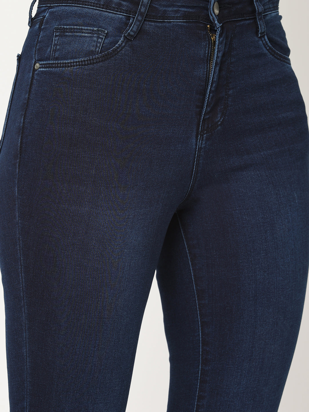 Women Dark Blue High-Rise Mini Flare Jeans