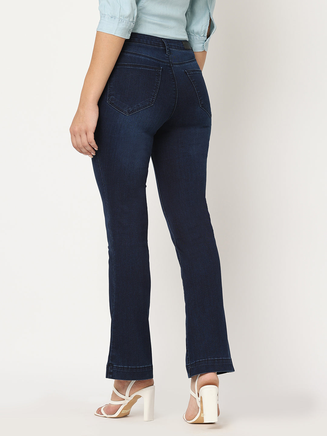 Women Dark Blue High-Rise Mini Flare Jeans