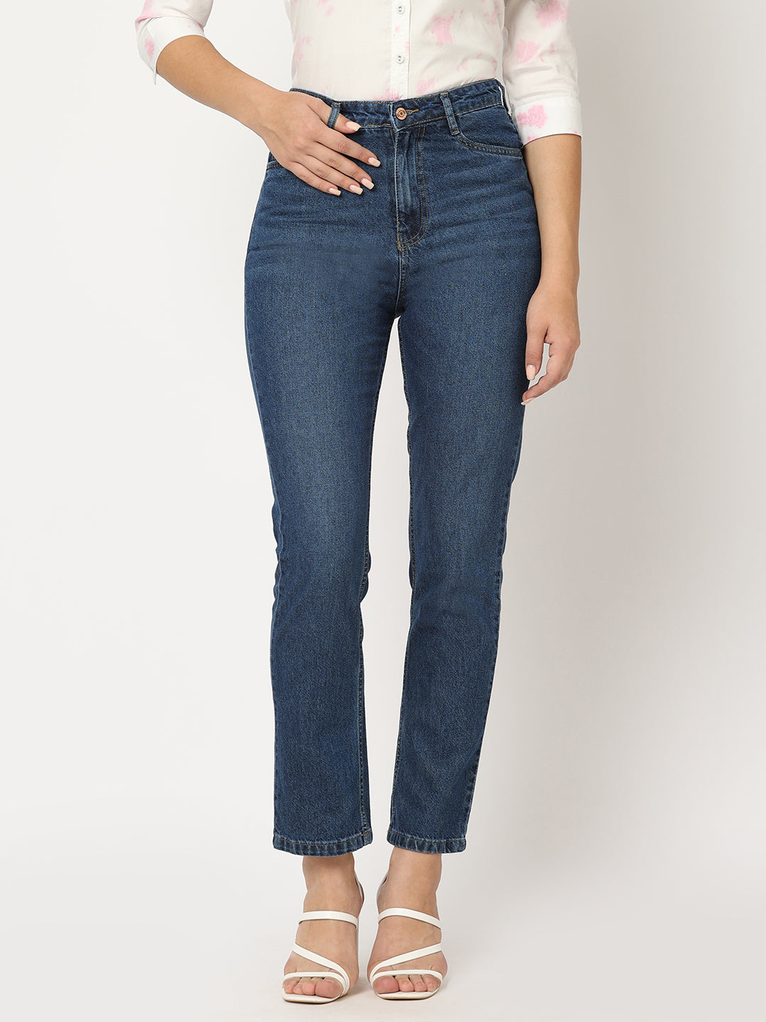 Women Blue High-Rise Relax Straight Fit Jeans