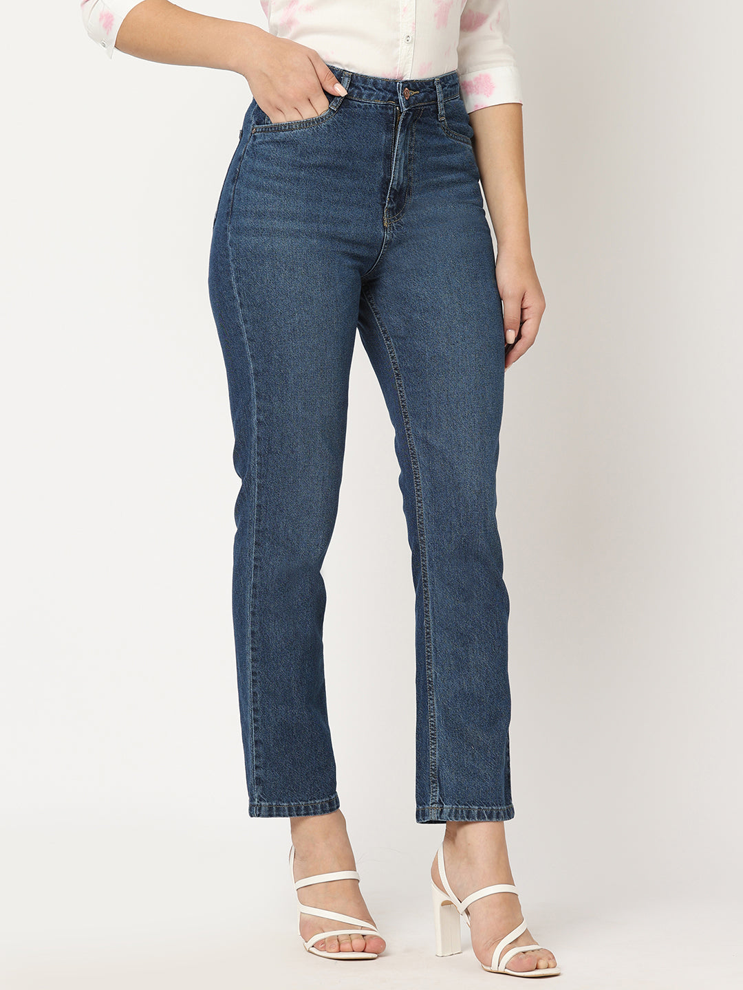 Women Blue High-Rise Relax Straight Fit Jeans