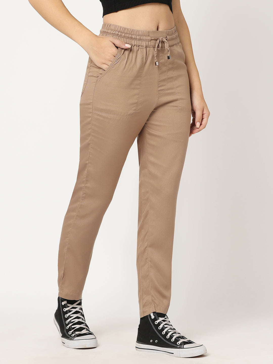 Women High-Rise Paper Bag Pants