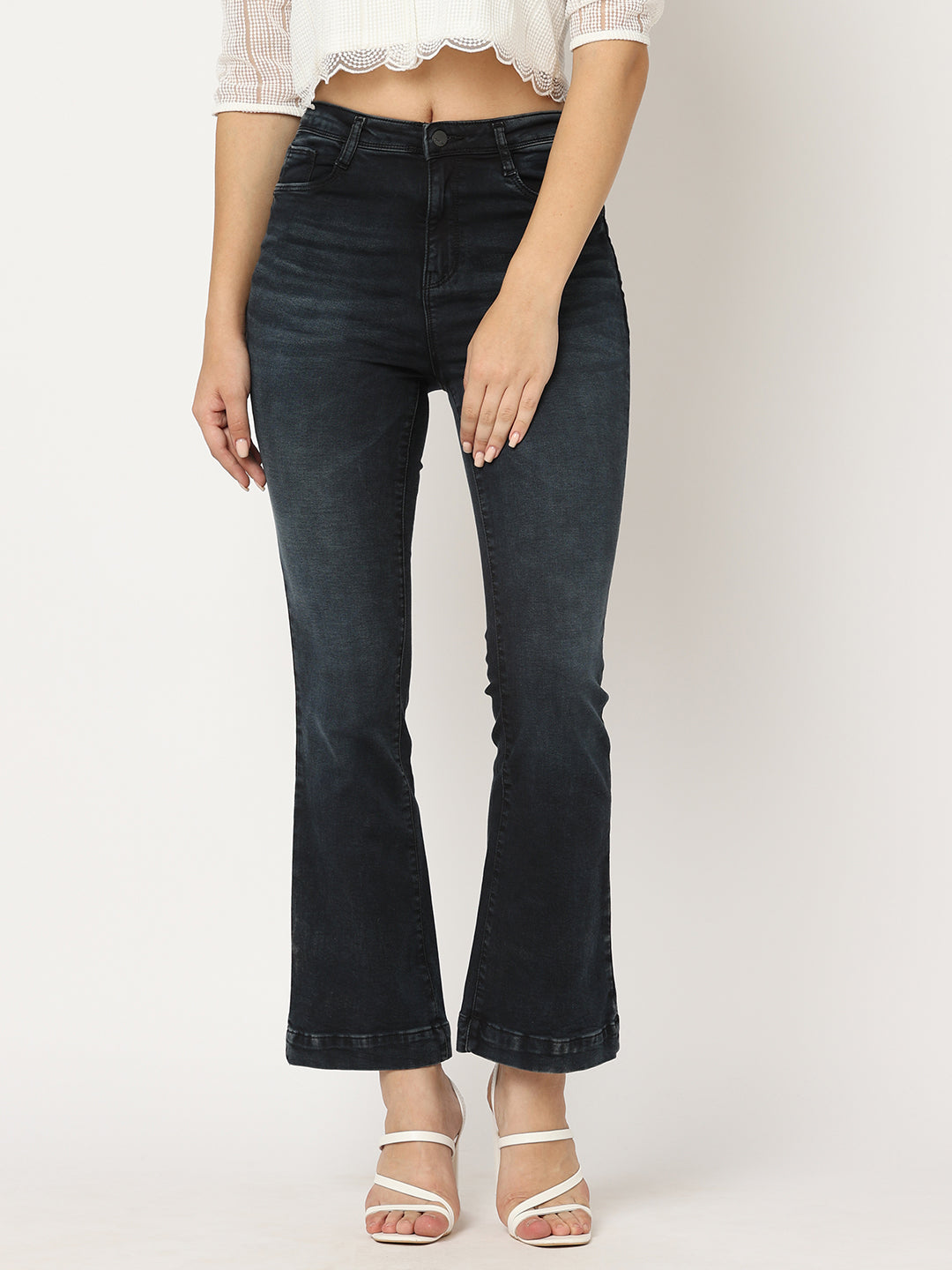 Women Carbon Black Flare Jeans