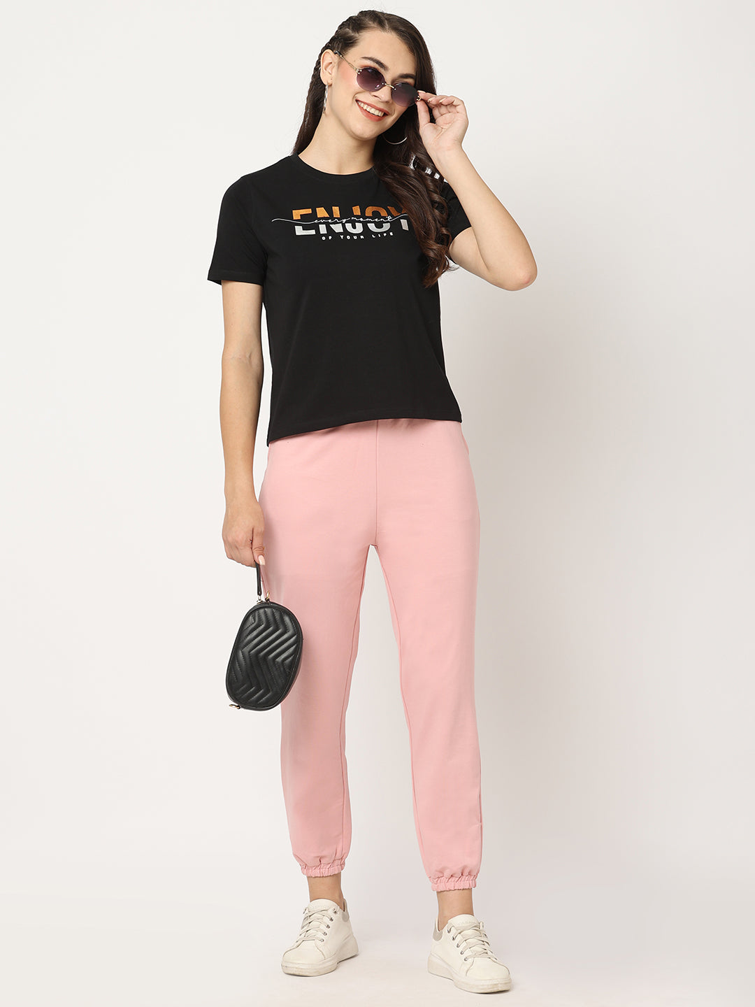 Women Blush Pink Mid-Rise Joggers