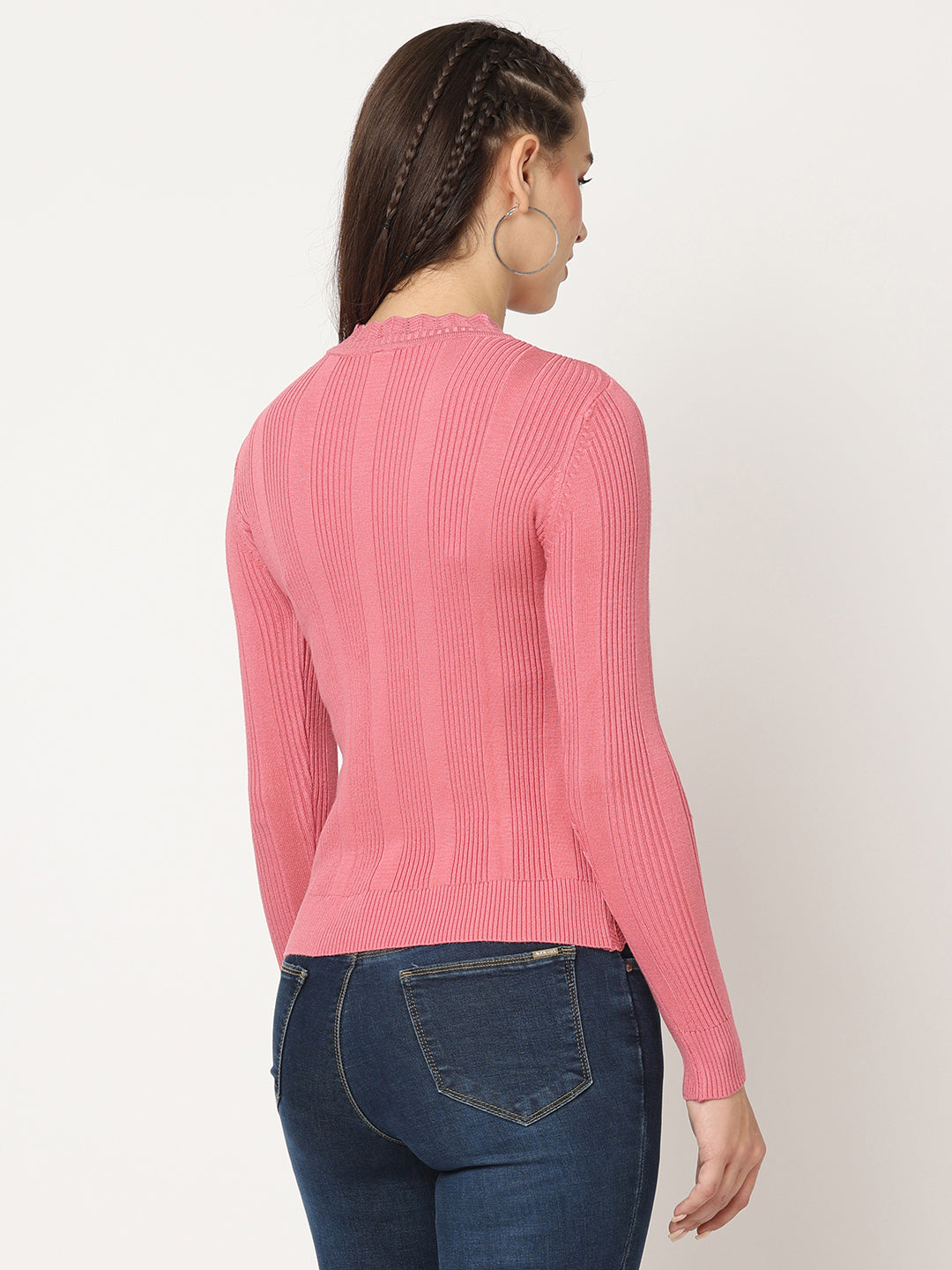 Women Blush Pink Slim Sweater