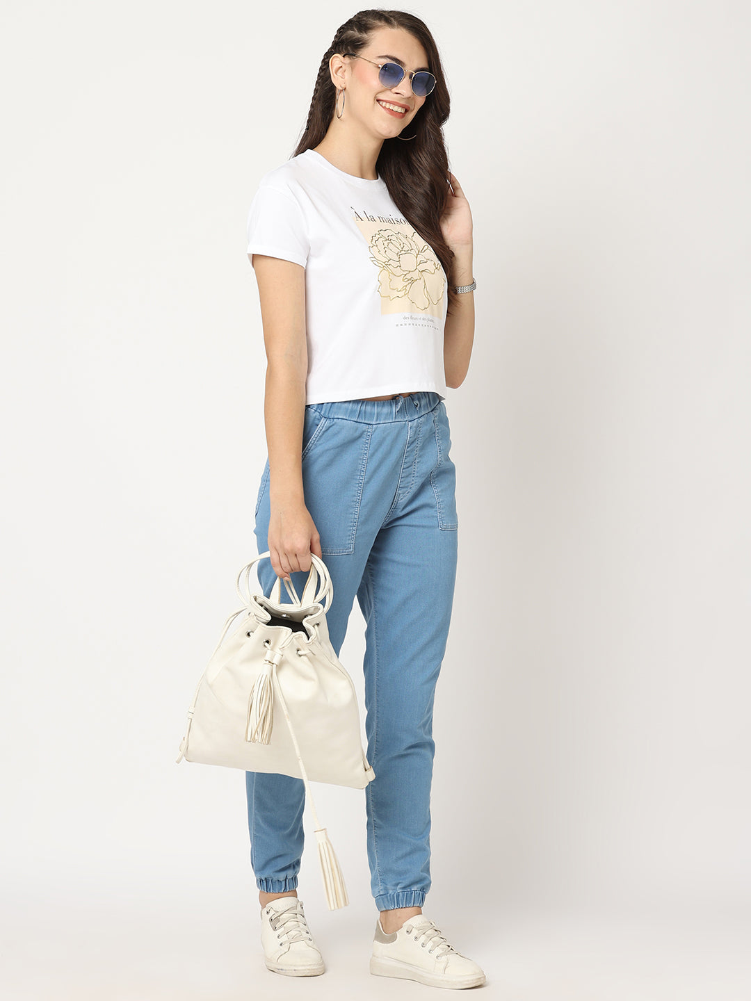 Women Light Blue Denim Joggers