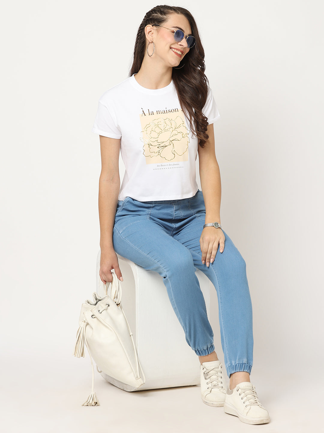 Women Light Blue Denim Joggers
