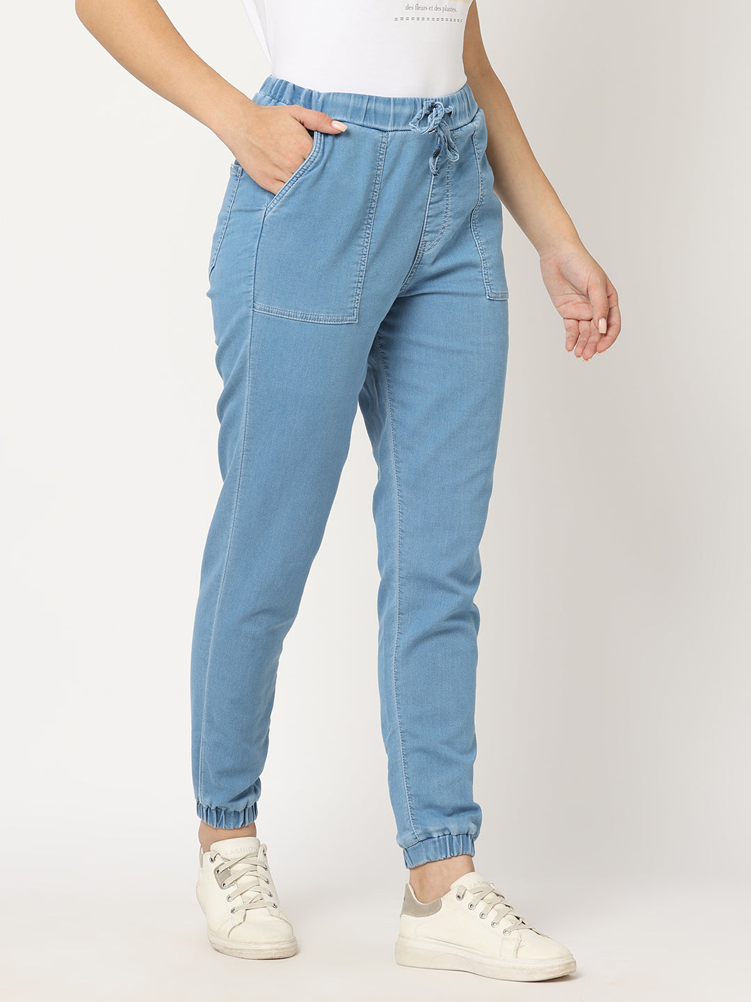 Women Light Blue Denim Joggers