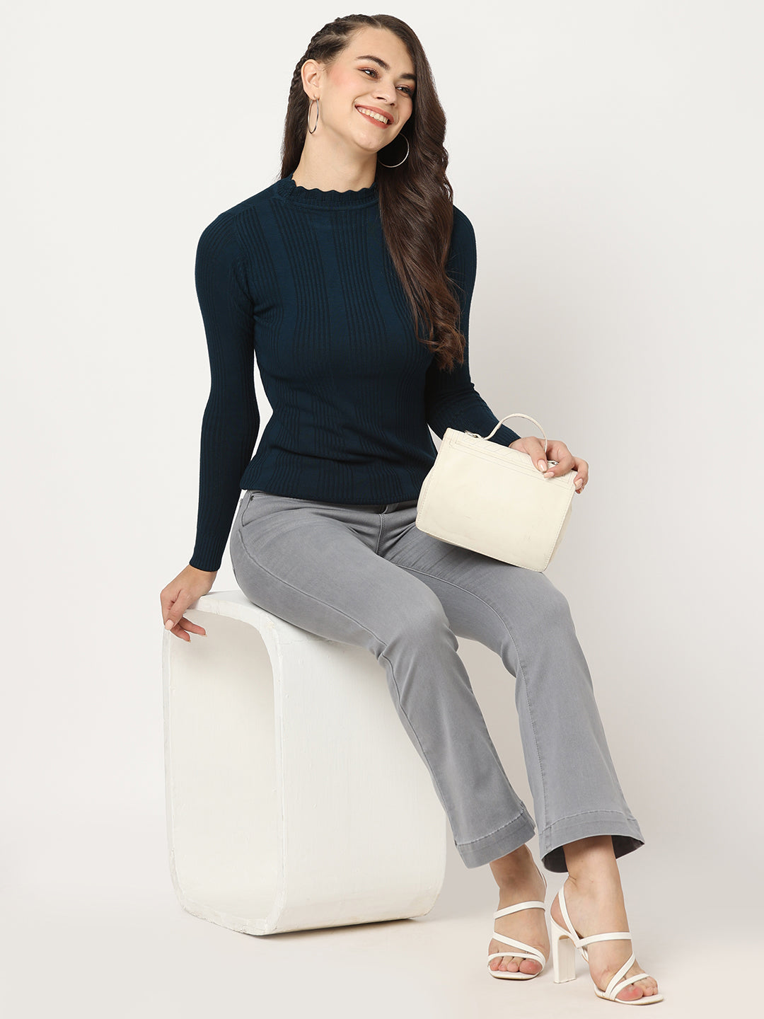 Women Grey High-Rise Flare Jeans