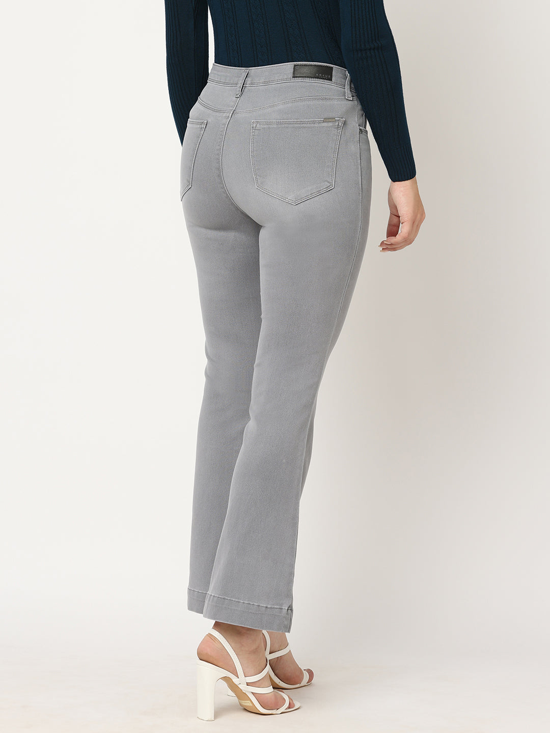 Women Grey High-Rise Flare Jeans