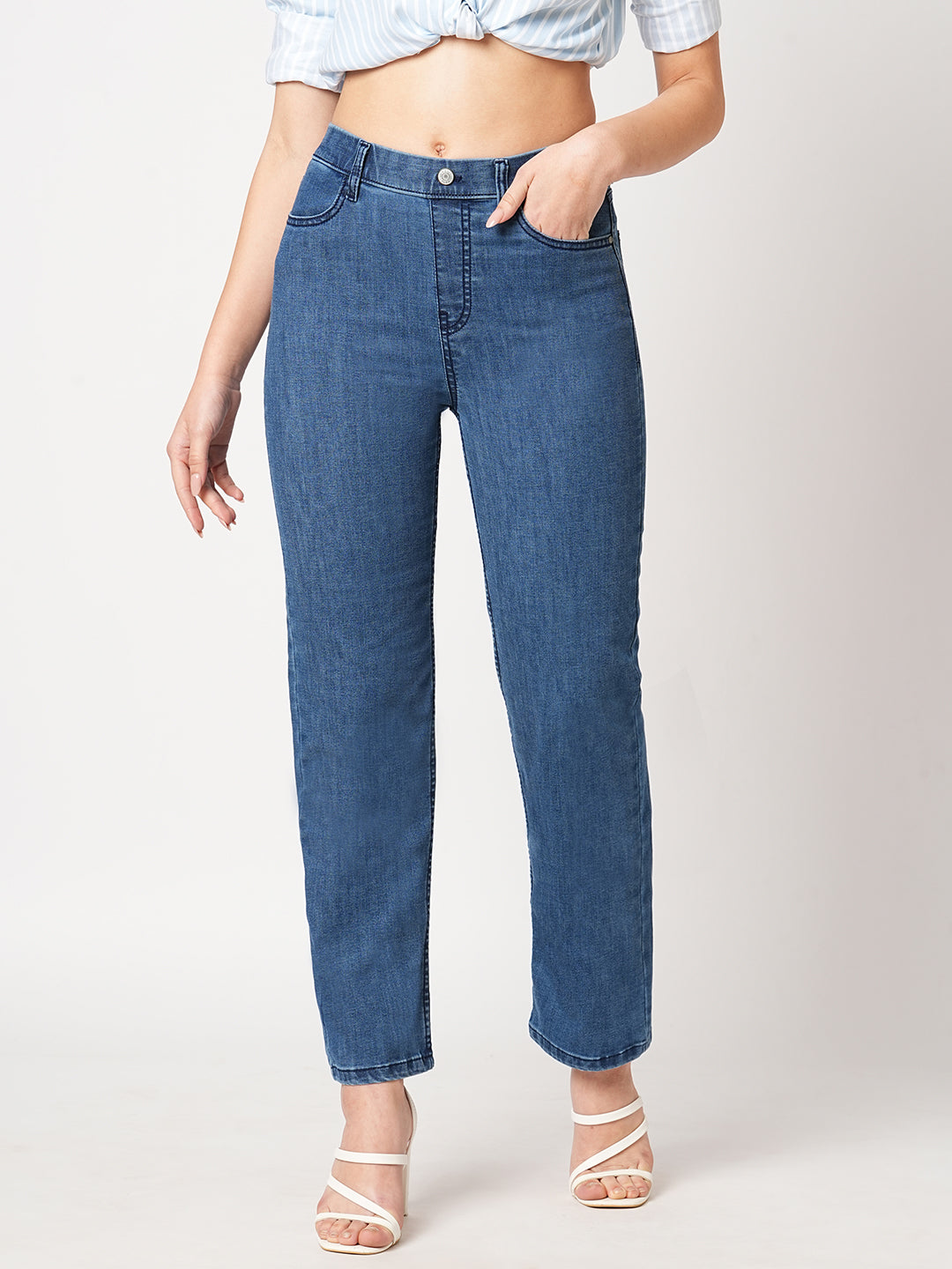 Women Blue High-Rise Straight Fit Jeans