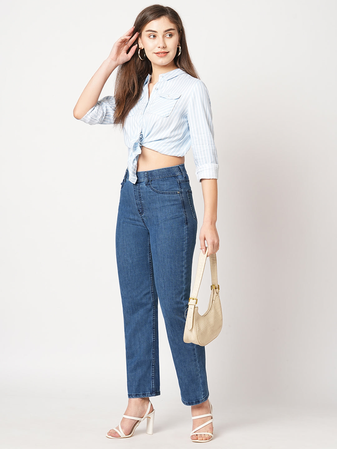 Women Blue High-Rise Straight Fit Jeans