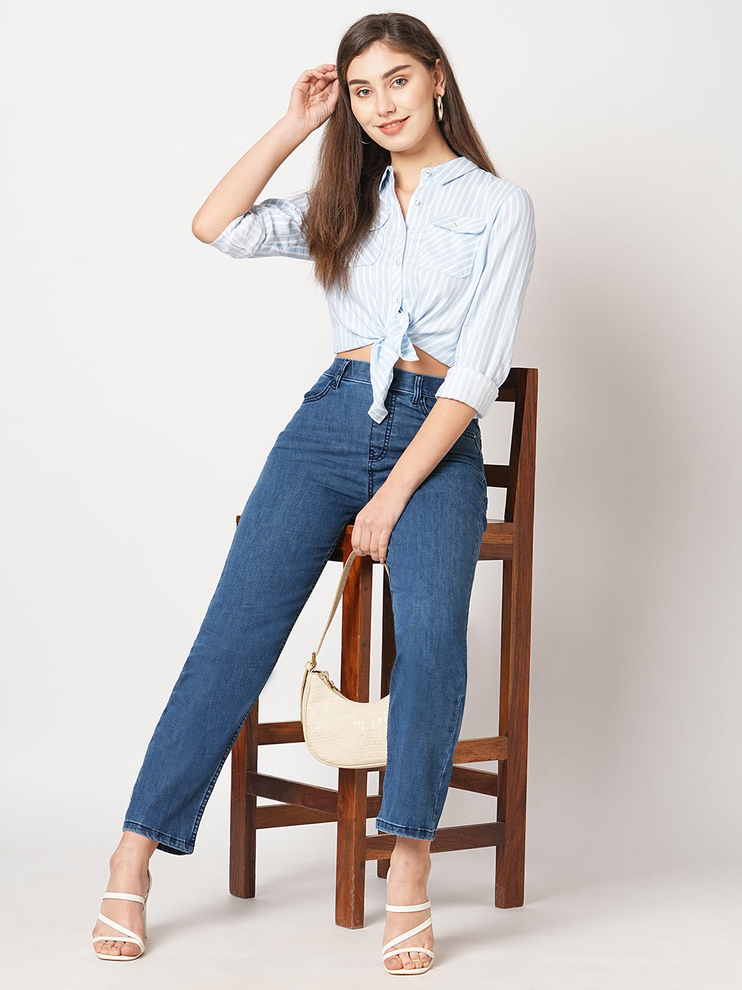 Women Blue High-Rise Straight Fit Jeans