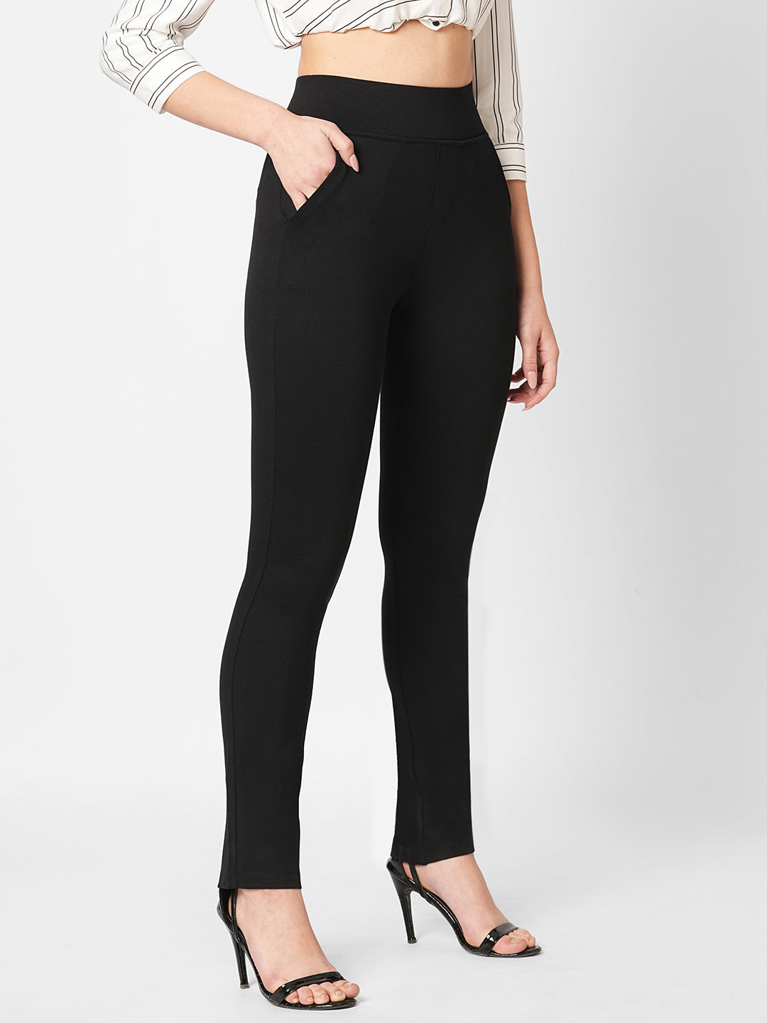 Women Black High-Rise Skinny Treggings