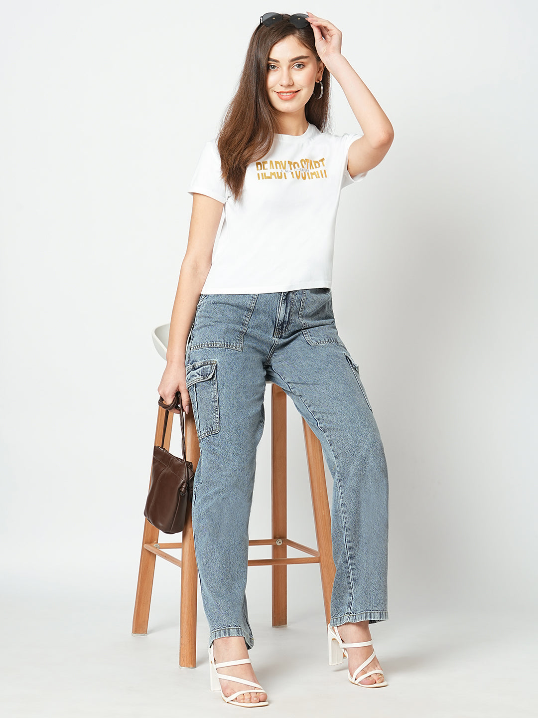 Women Off White Printed Slim T-Shirt