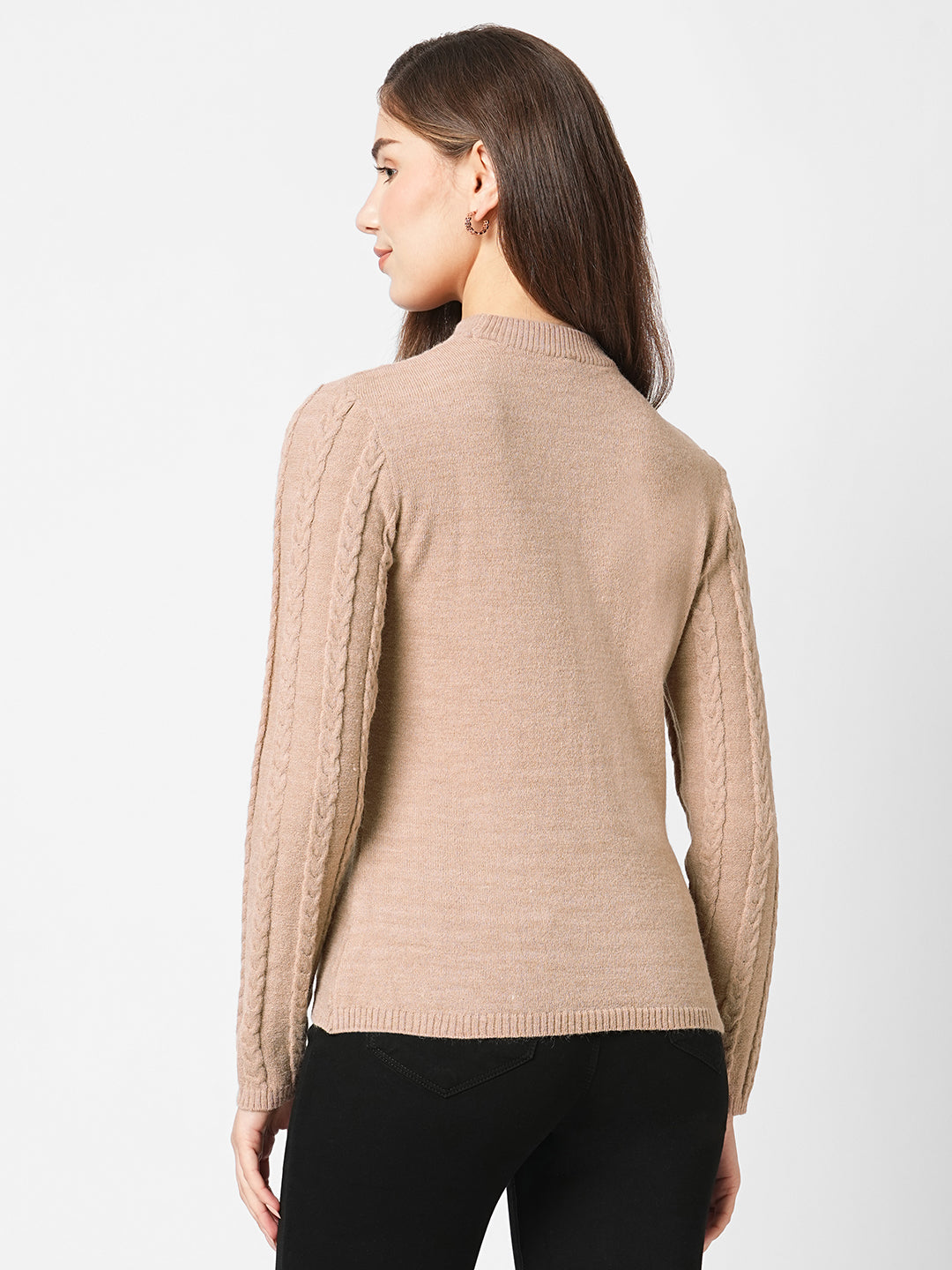 Women Beige Slim Fit Sweater