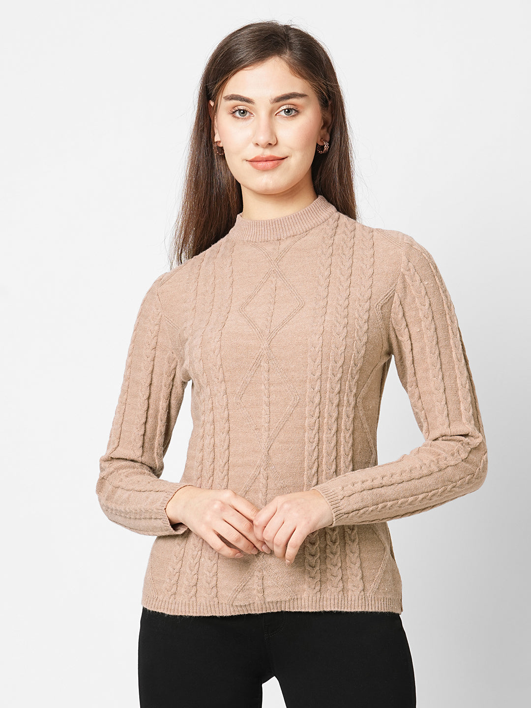 Women Beige Slim Fit Sweater