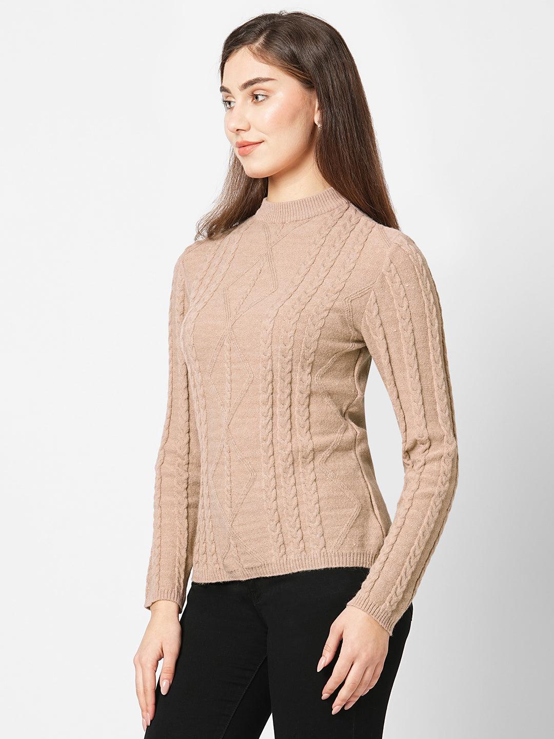 Women Beige Slim Fit Sweater