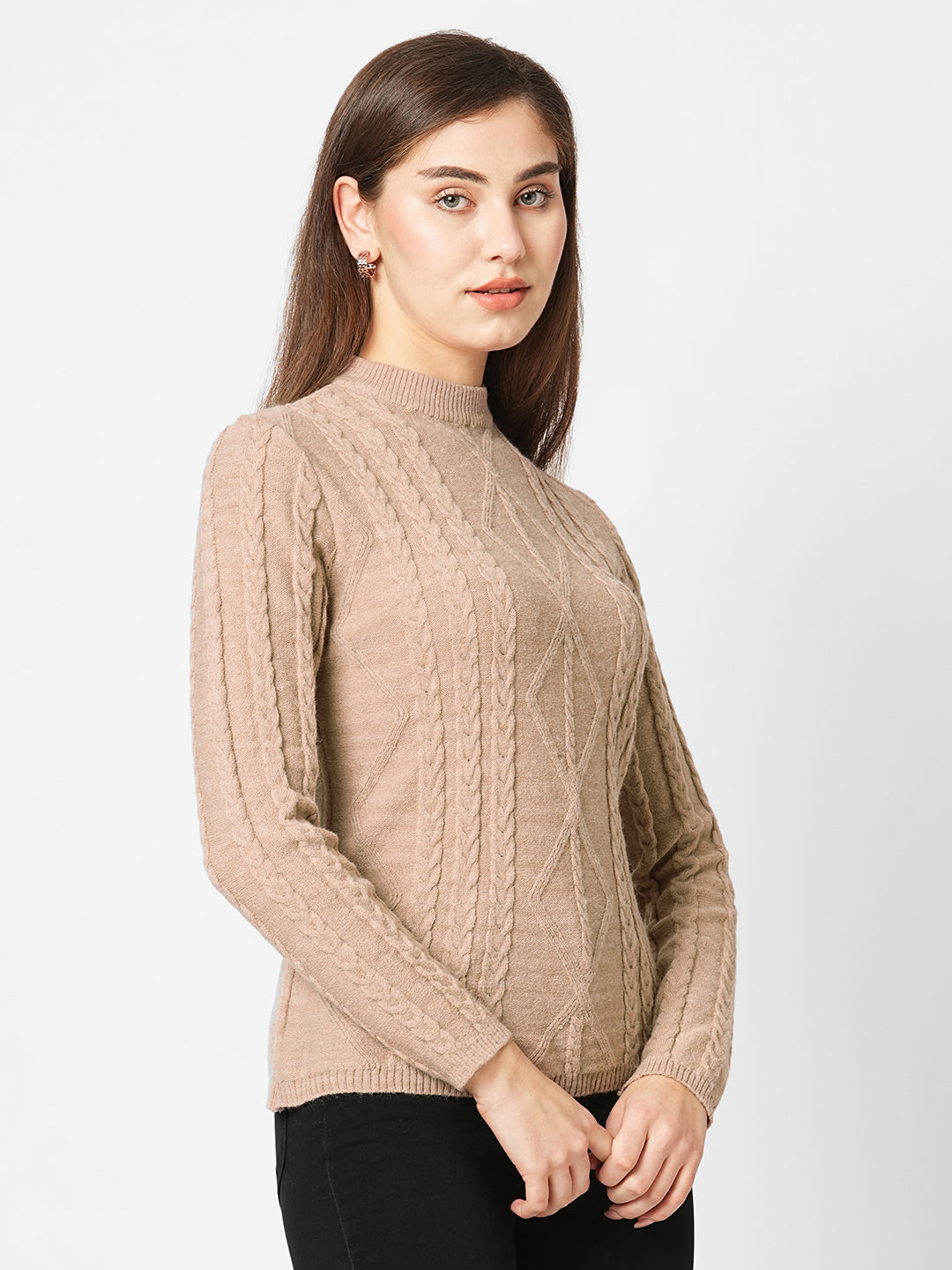 Women Beige Slim Fit Sweater
