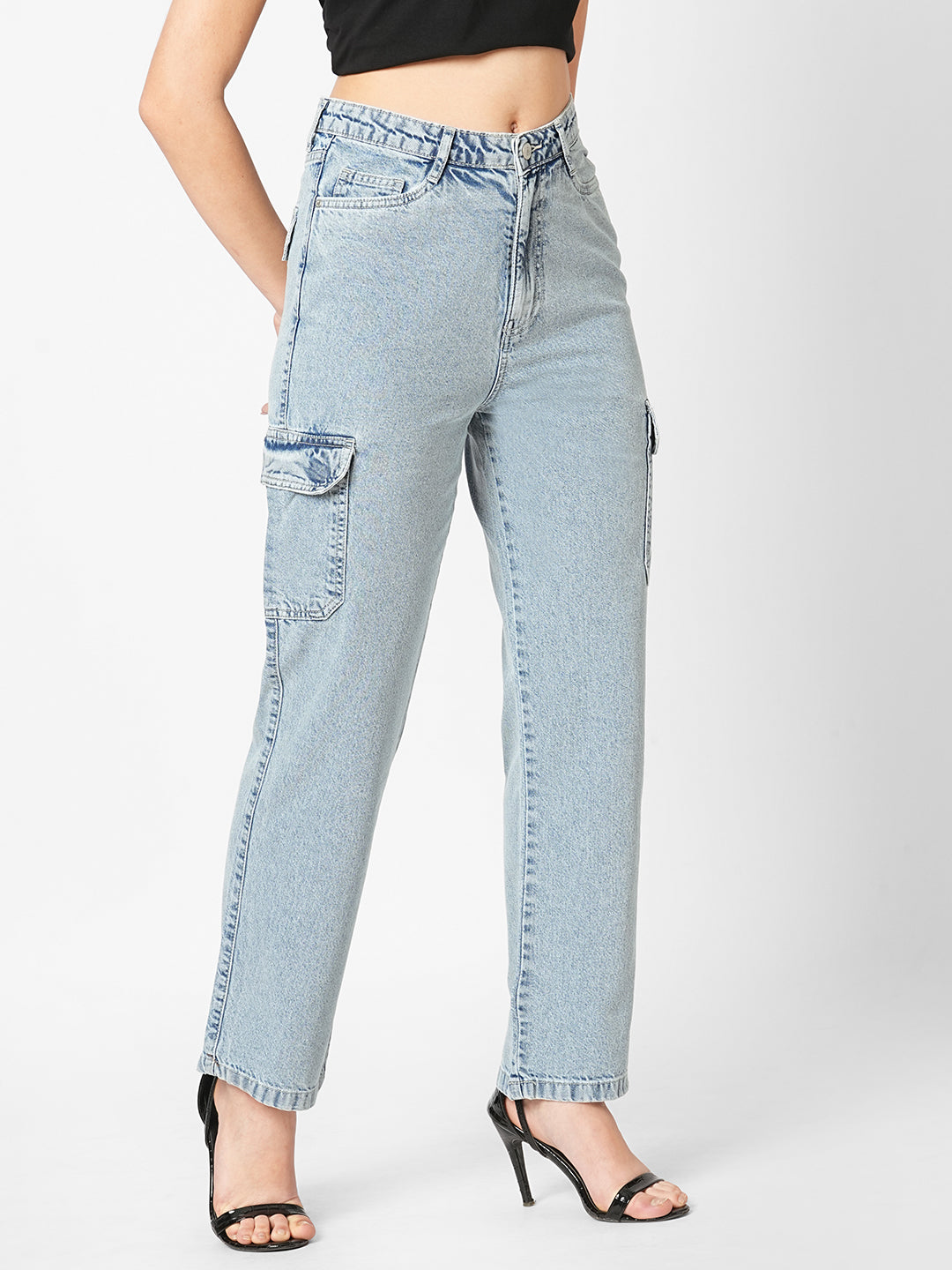 Women Blue Mid-Rise Cargo