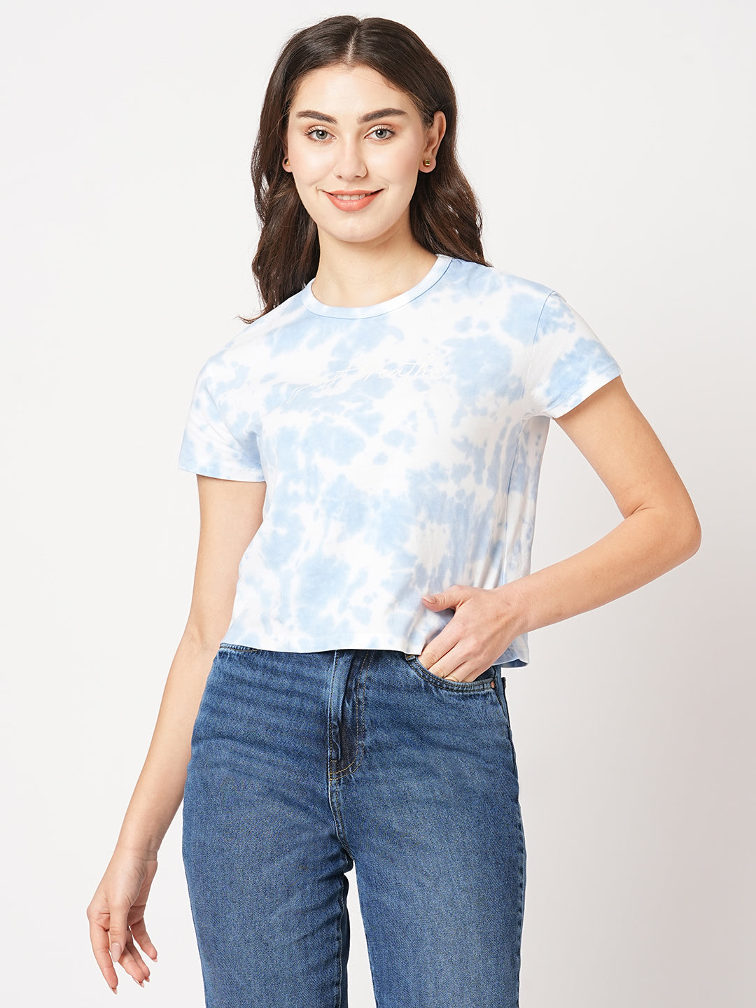 Women Sky Tie & Dye Graphic Slim Tees
