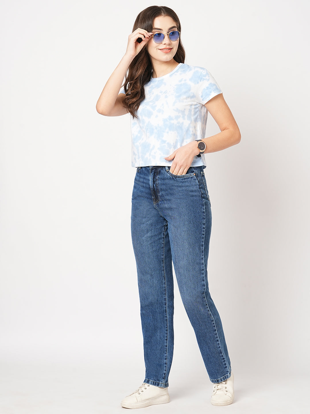 Women Sky Tie & Dye Graphic Slim Tees