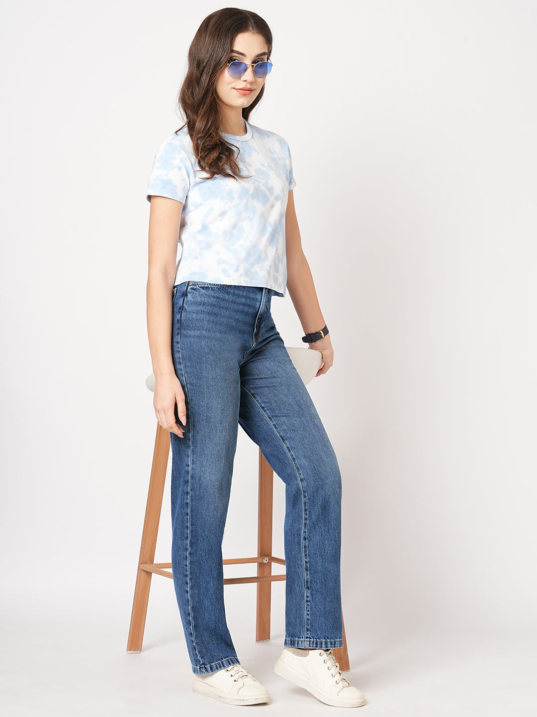Women Sky Tie & Dye Graphic Slim Tees