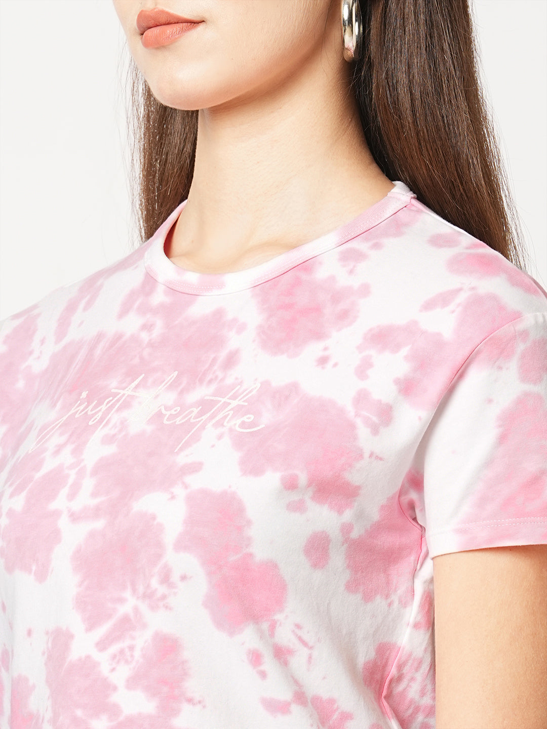 Women Tie & Dye Crop Chest Printed T-Shirt