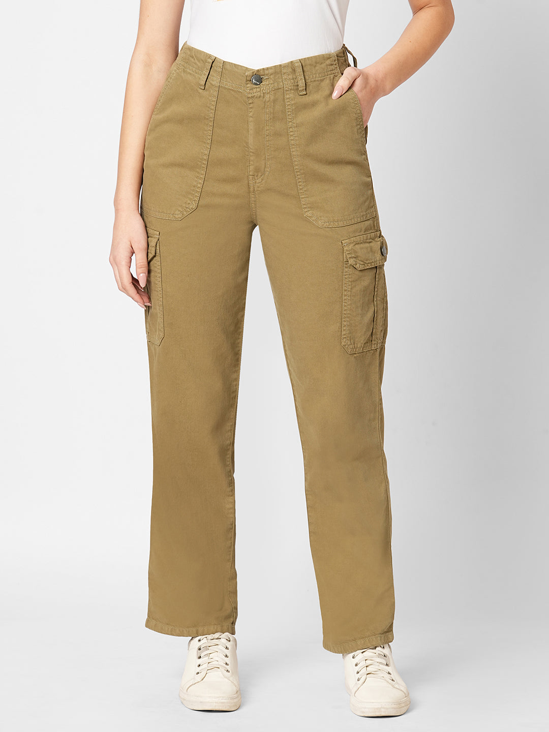 Women Olive High-Rise Cargo