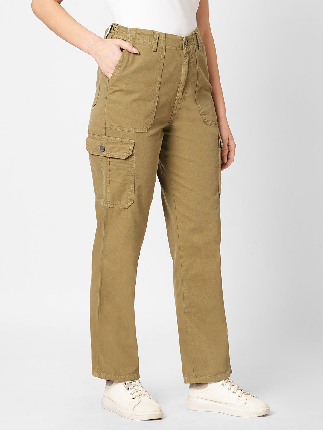 Women Olive High-Rise Cargo