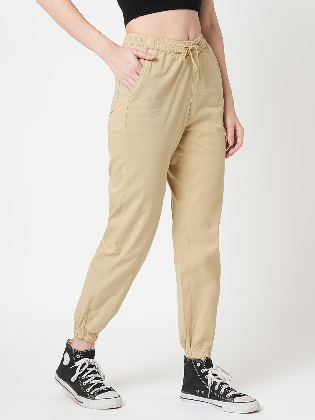 Women Oatmilk High-Rise Denim Jogger