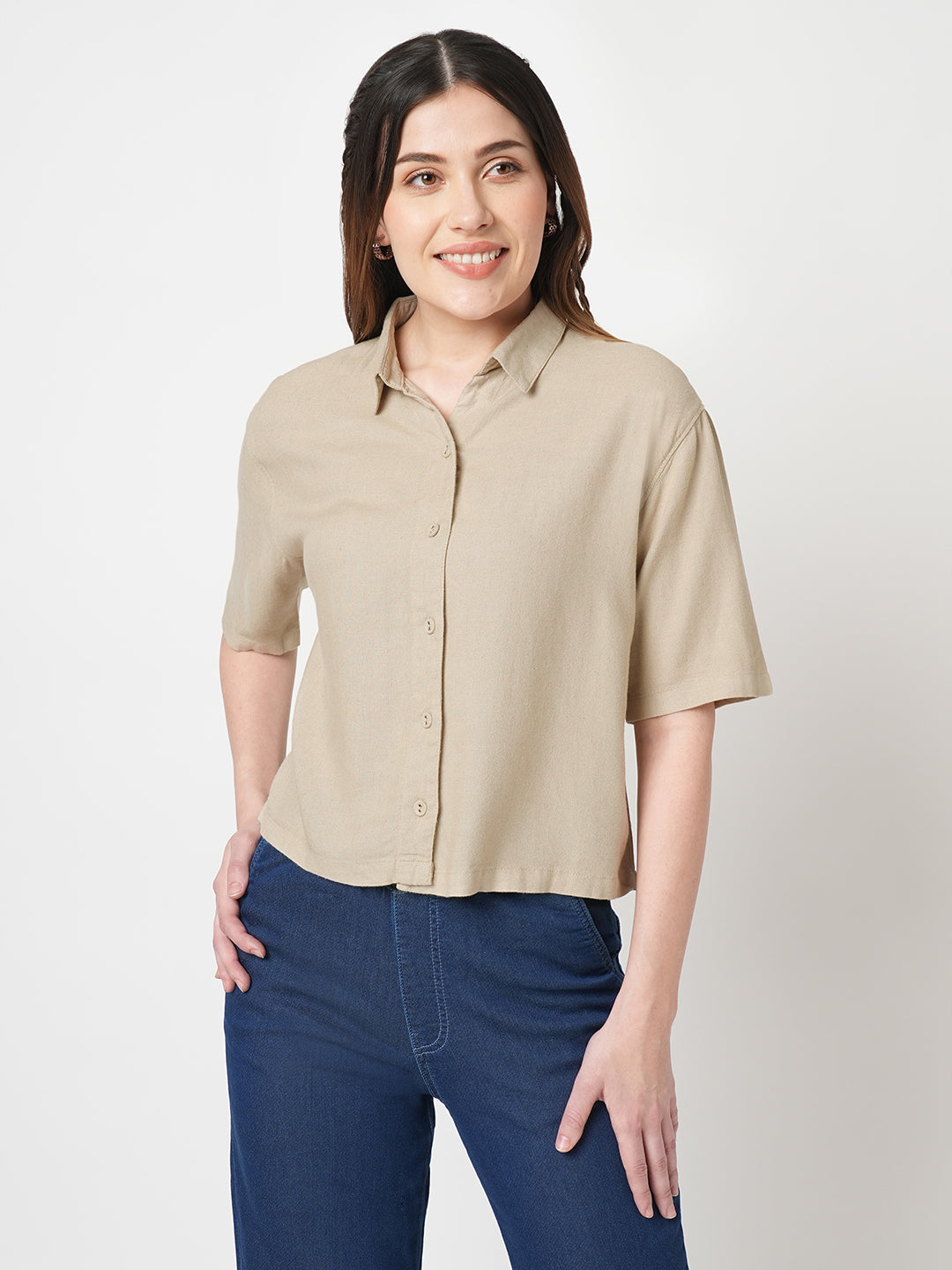 Solid Slim Fit Oatmilk Shirt