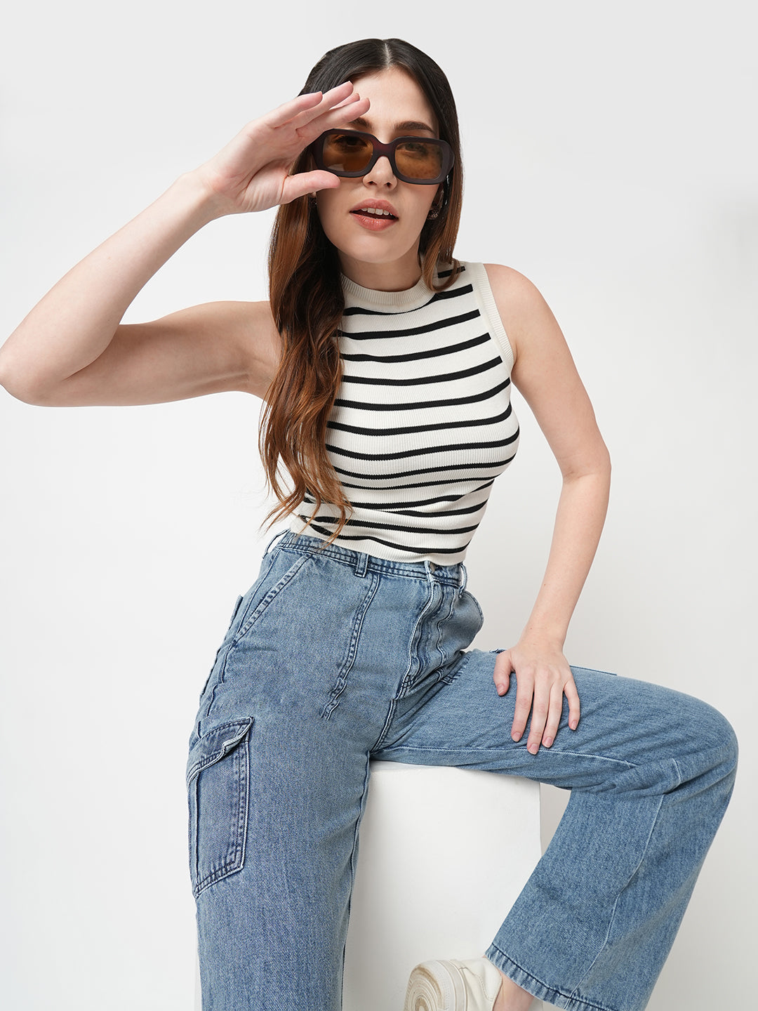 Black/White Flat Knit Top