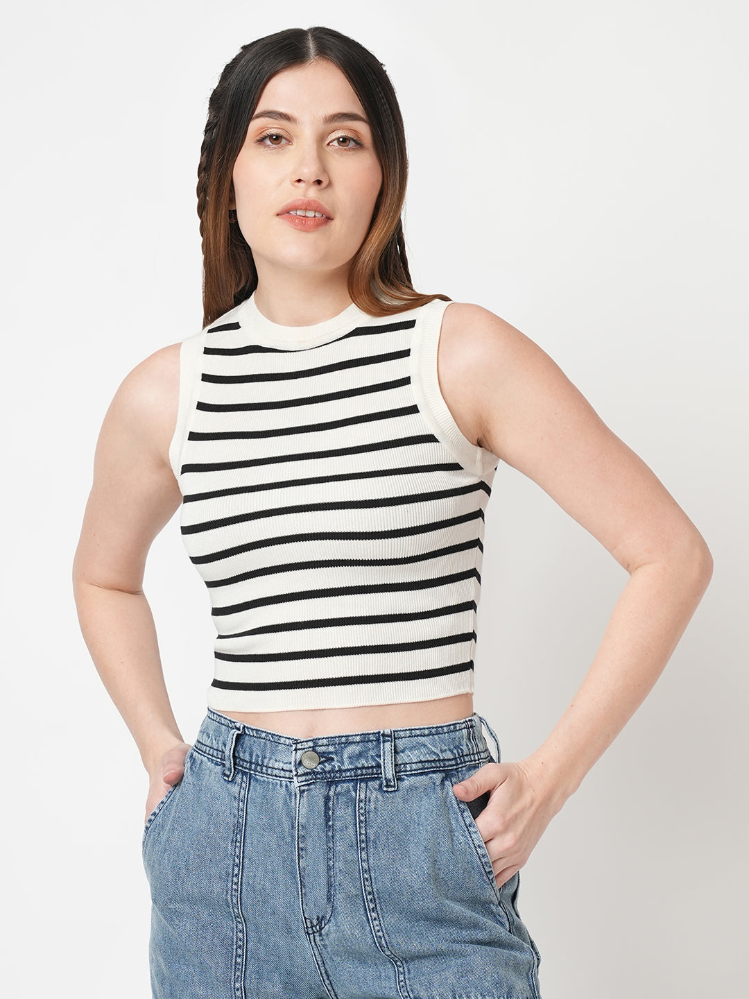 Black/White Flat Knit Top