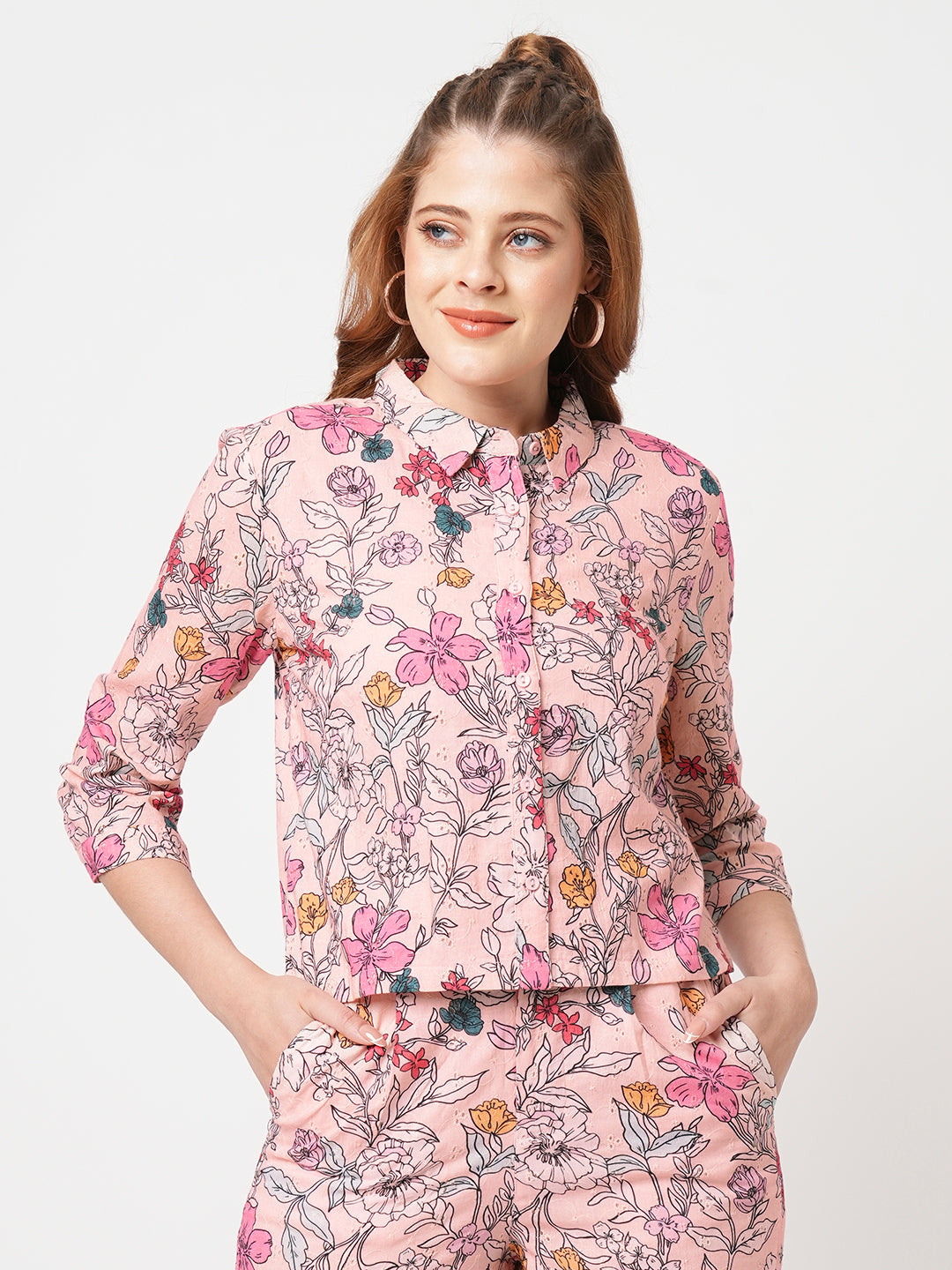 Women Soft Pink Schiffli Shirt