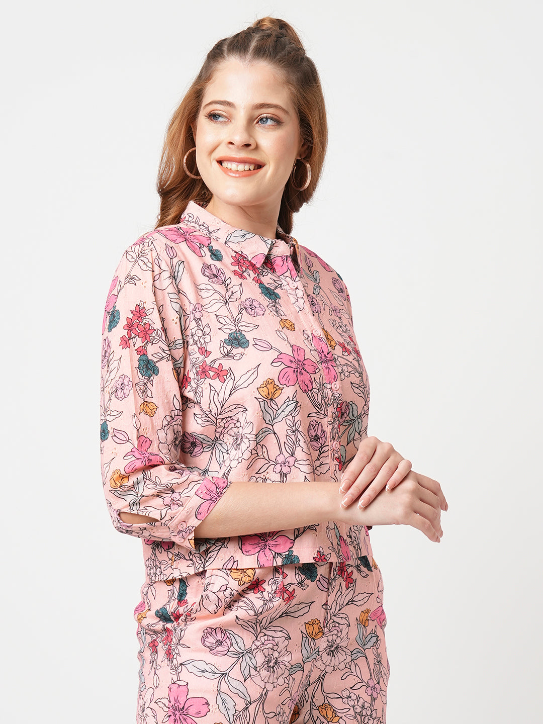 Women Soft Pink Schiffli Shirt