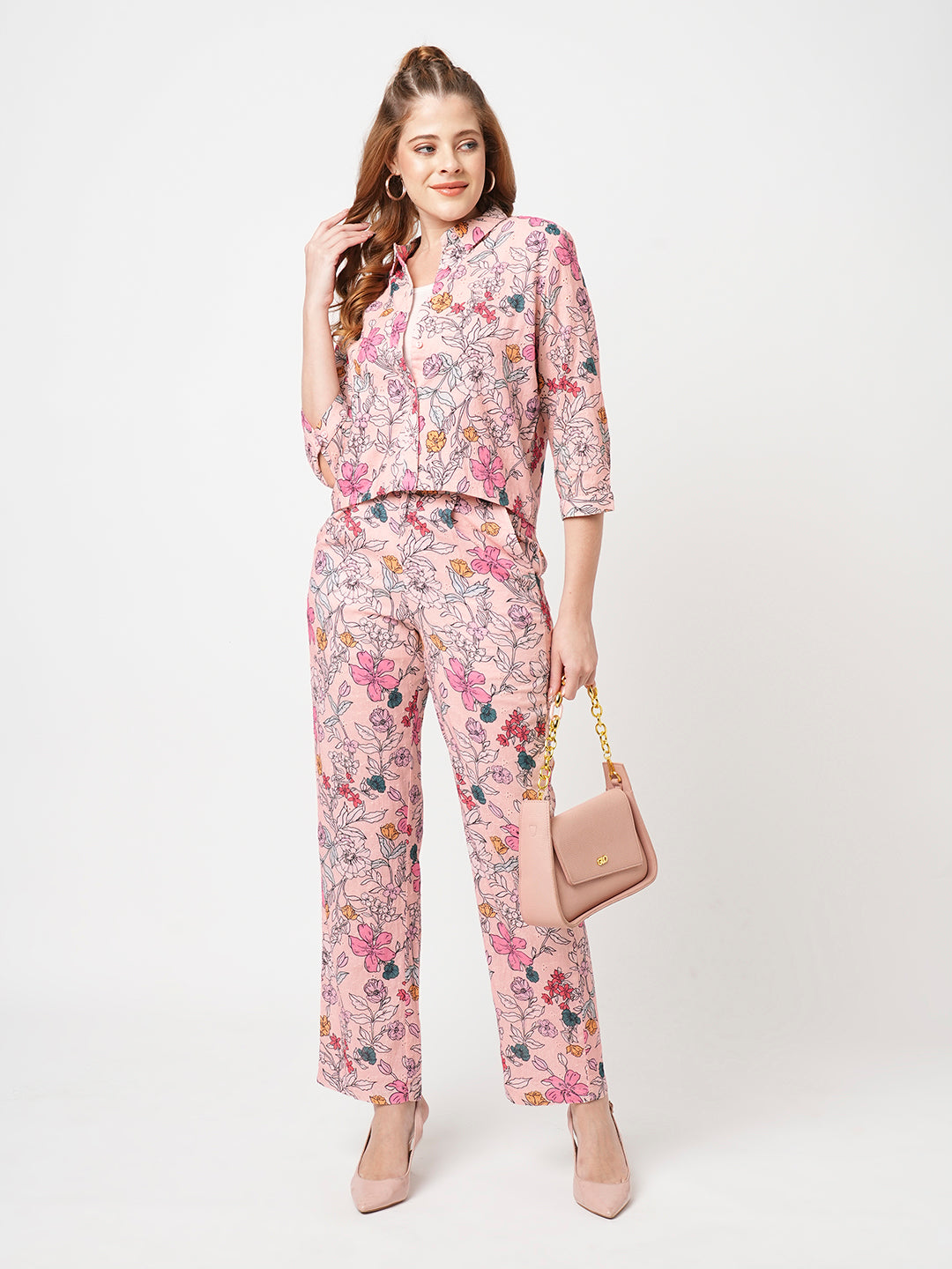 Women Soft Pink Schiffli Shirt