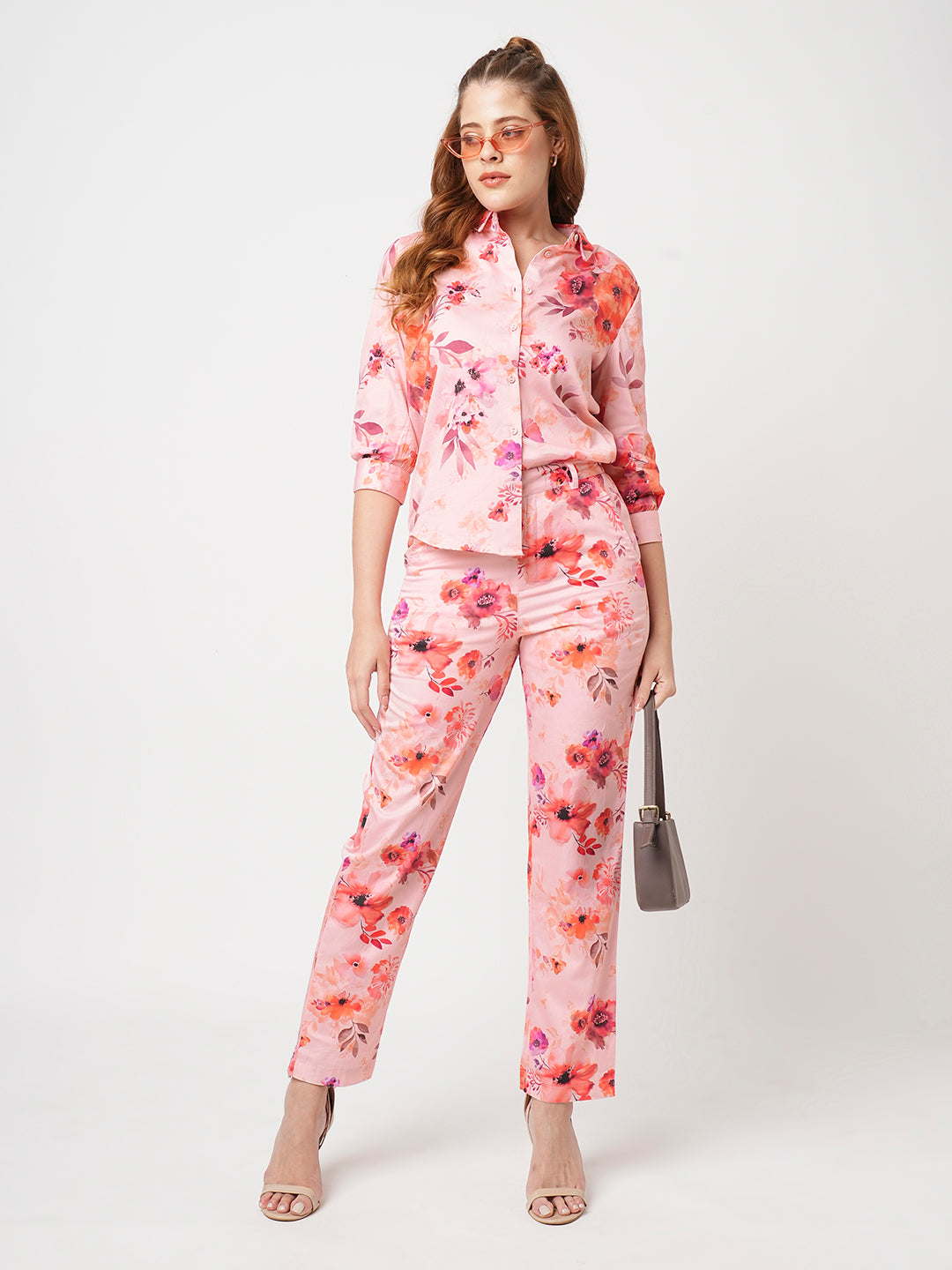 Women Slim Fit Soft Peach Printed Shirt