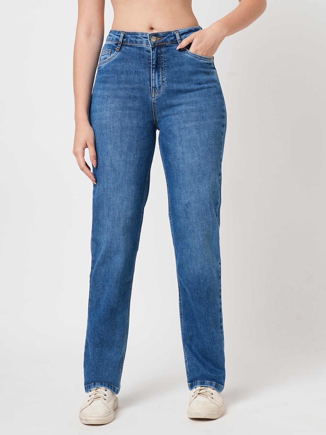 Women Blue High-Rise Relax Straight Fit Jeans