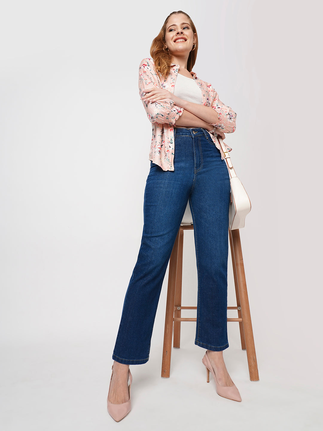 Women Blue High-Rise Loose Straight Fit Jeans