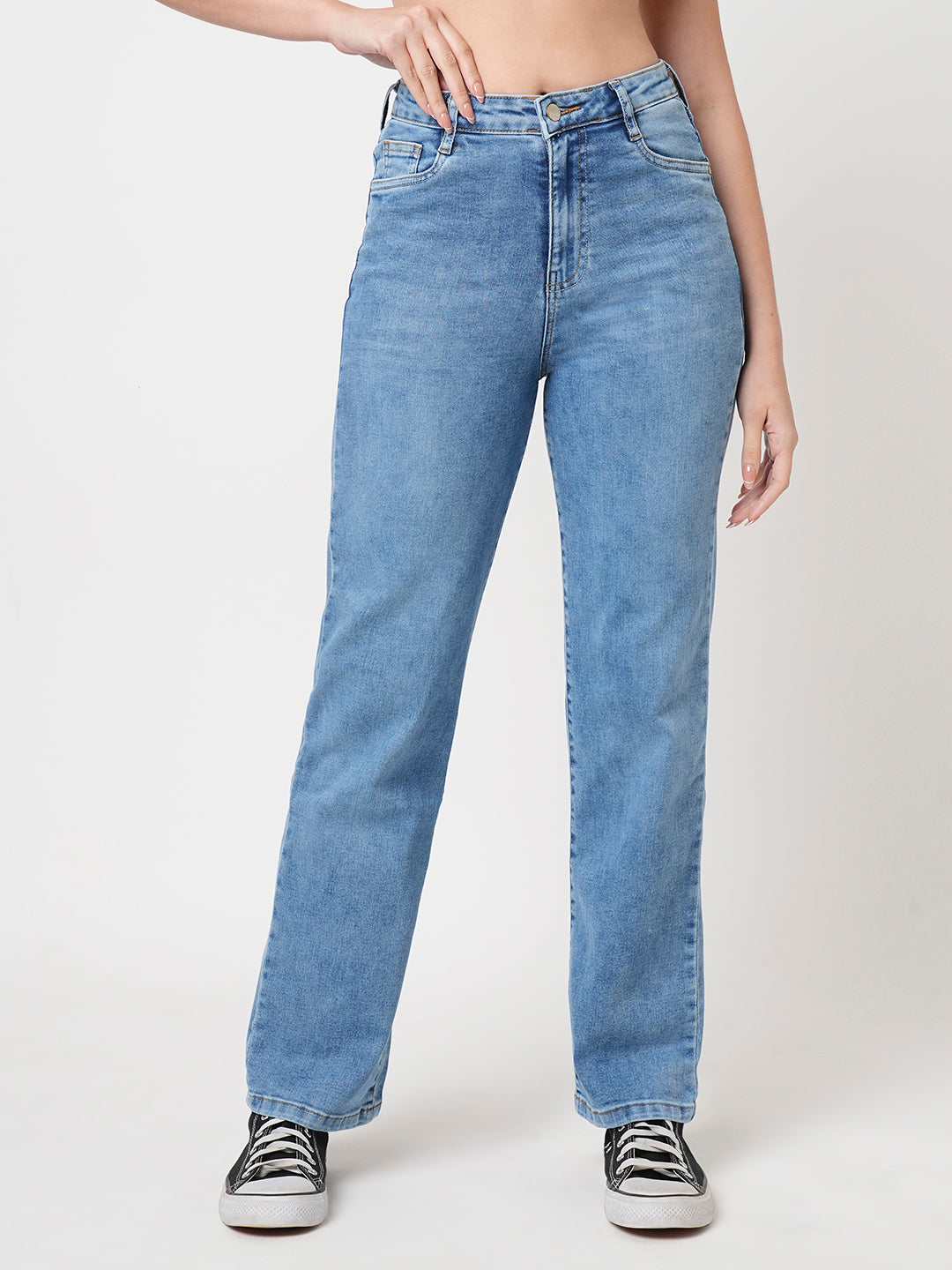 Women Blue High-Rise Loose Straight Fit Jeans