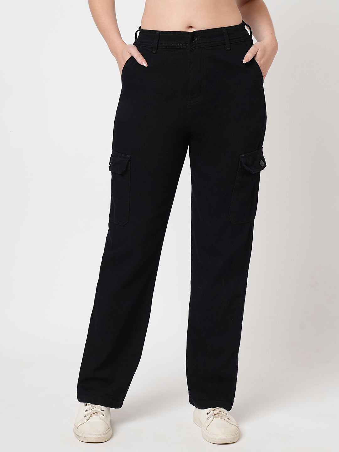 Women Black High-Rise Cargo