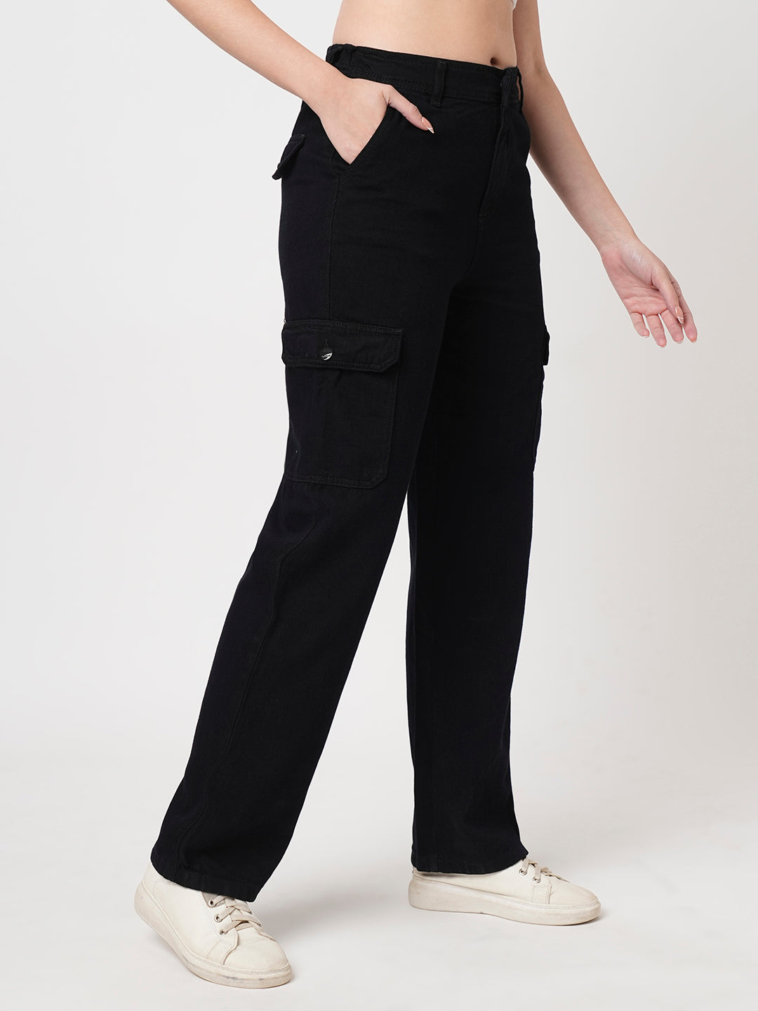 Women Black High-Rise Cargo