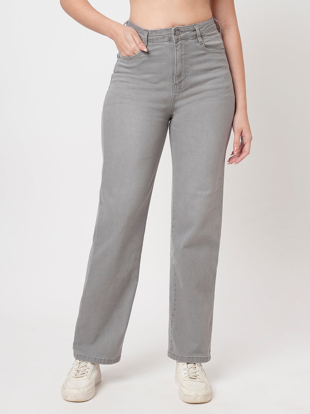 Women Grey High-Rise Loose Straight Fit Jeans