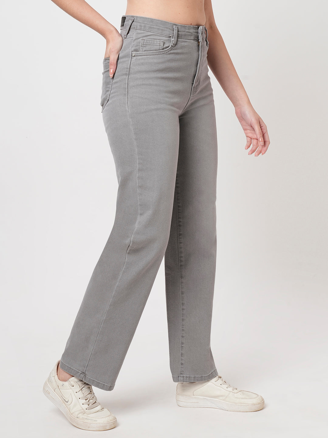 Women Grey High-Rise Loose Straight Fit Jeans
