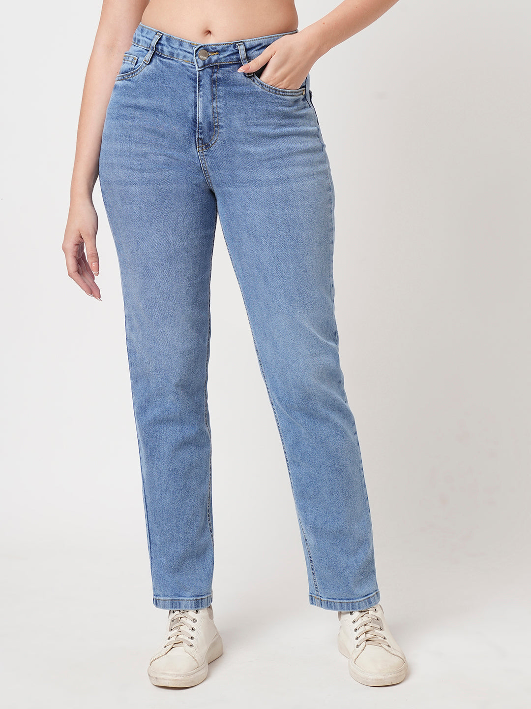 Women Blue High-Rise Relax Straight Fit Jeans