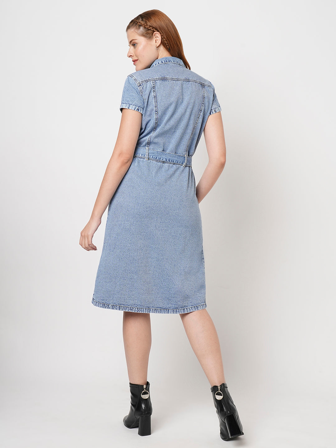 Women Slim Fit Light Blue Denim Dress