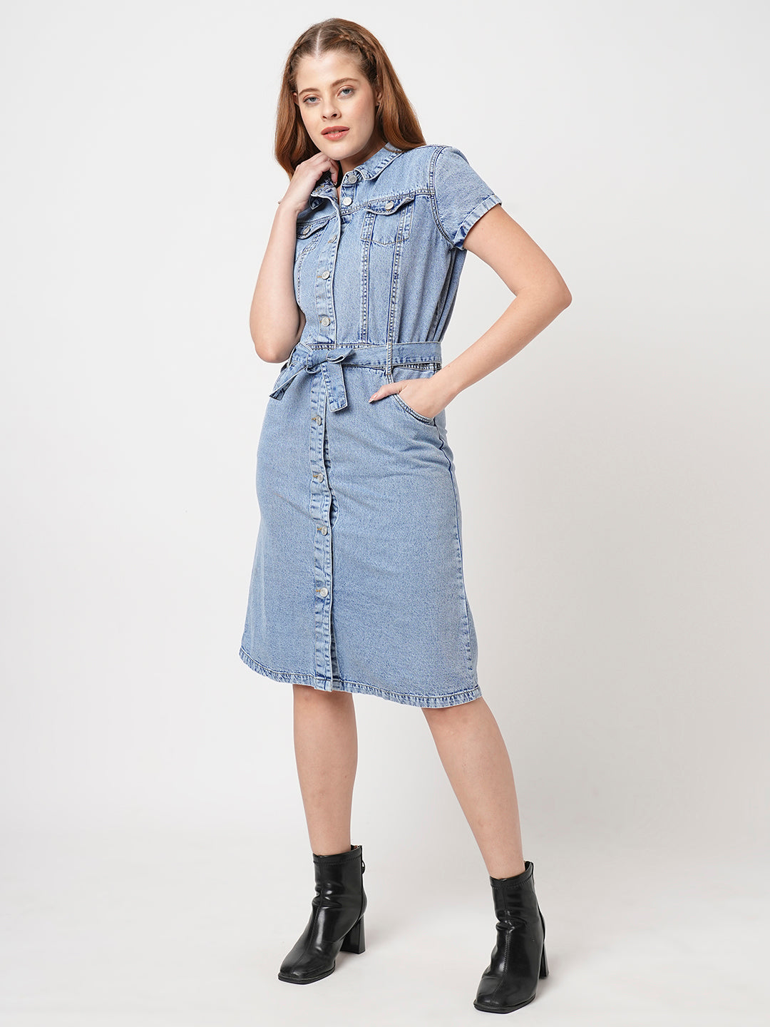 Women Slim Fit Light Blue Denim Dress