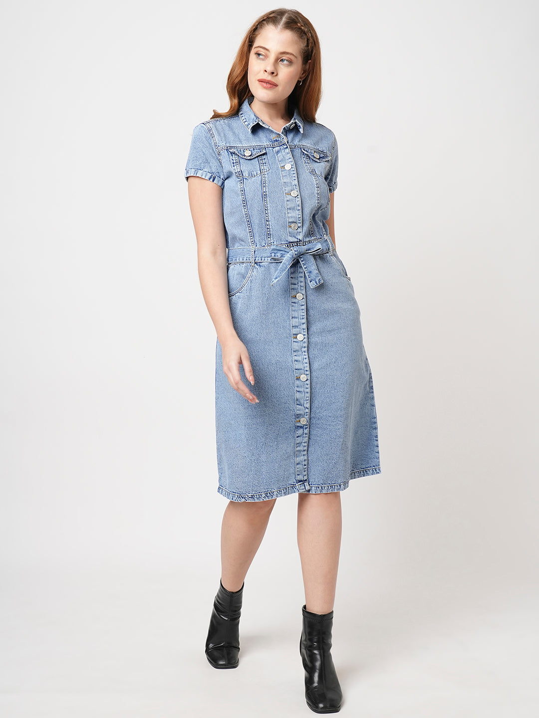 Women Slim Fit Light Blue Denim Dress