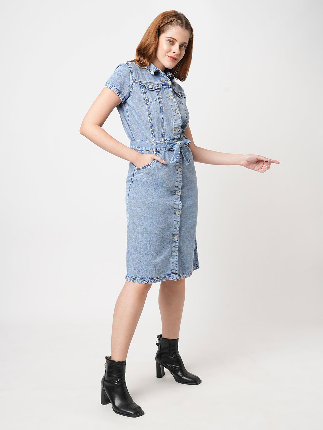 Women Slim Fit Light Blue Denim Dress